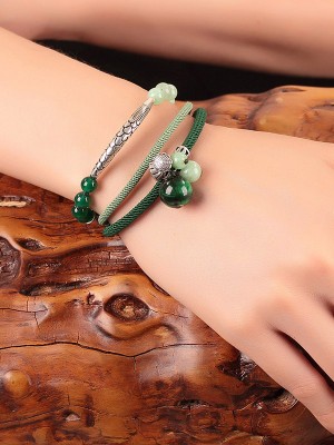 Green Agate Silver String Bracelets, Handmade Bracelet