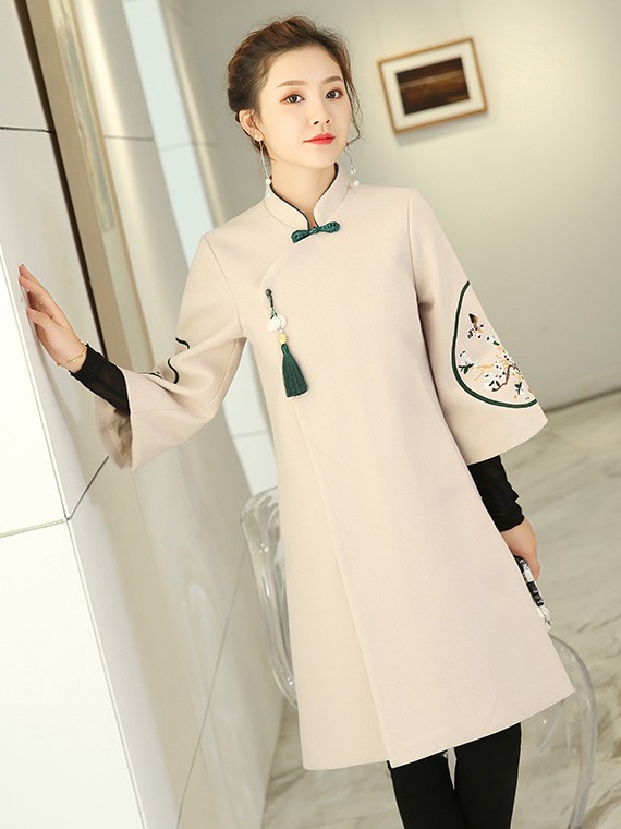 Embroidered Wool Blend Women Chinese Tang Coat