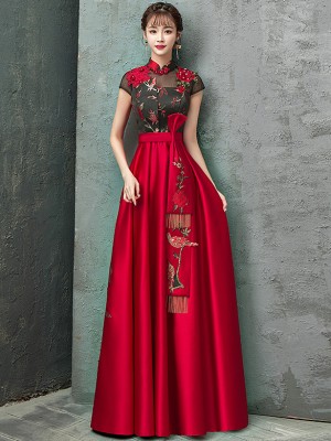 Colorblock Floor Length Qipao / Cheongsam Wedding Dress