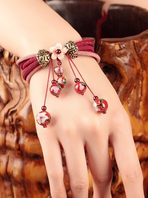 Red Cloisonné Bracelets, Handmade String Bracelet