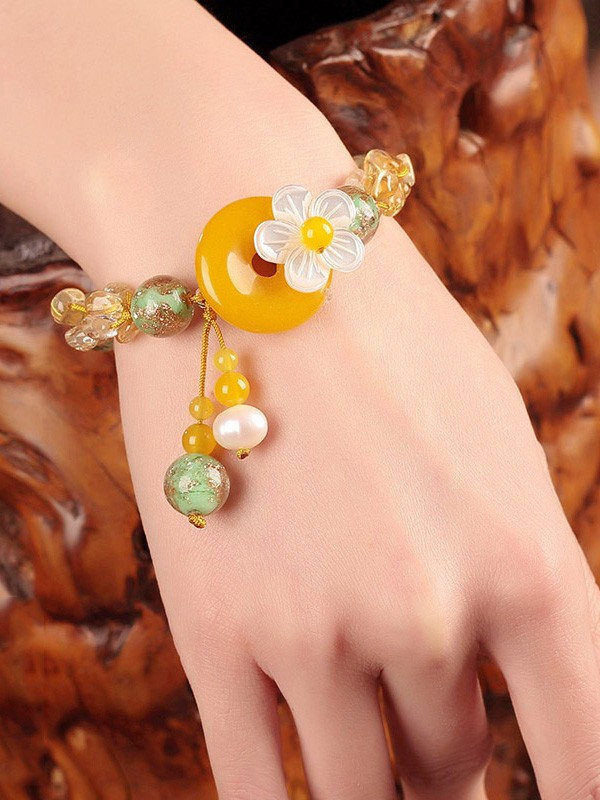 Yellow Crystal Bracelets, Handmade String Bracelet - CozyLadyWear