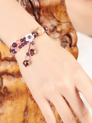 Purple Crystal Amethyst Beads Bracelets, Handmade String Bracelet