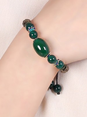 Green Agate Beads Bracelets, Handmade String Knot Bracelet