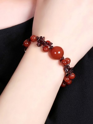 Red Agate Garnet Beads Bracelets, Handmade Chinese Knot Bracelet