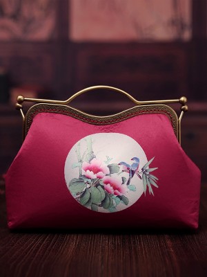 Red Printing Chain Strap Top Handle Clutch Bag