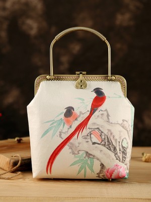 White Printing Chain Strap Top Handle Clutch Bag