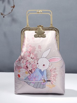 Pink Printing Rabbit Chain Top Handle Clutch Bag