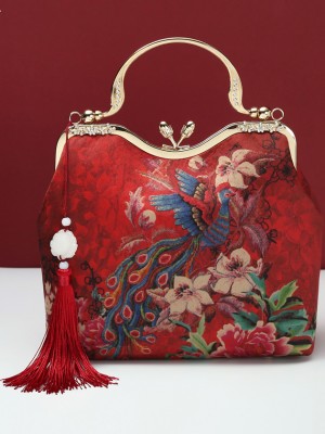 Red Phoenix Printing Chain Strap Top Handle Clutch Bag