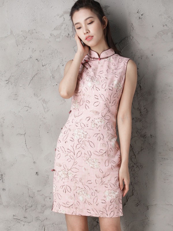 Custom Tailored Pink Floral Modern Qipao Cheongsam Dress Cozyladywear 