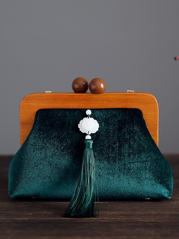  Other Stories Quilted Velvet Clutch Bag in Green