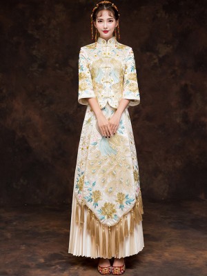 Champagne Wedding Qun Kwa with Floral & Phoenix Embroidery