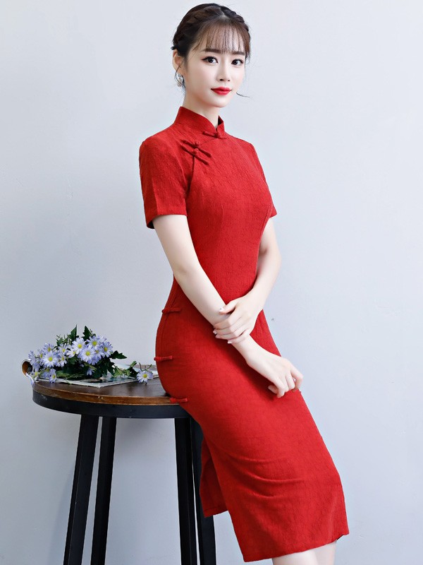 Red Mid Length Qipao / Cheongsam Wedding Dress Red Mid Length Qipao / Cheongsam Wedding Dress