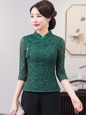 Green Lace Qipao / Cheongsam Blouse Top