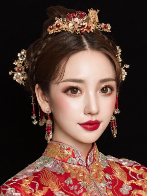 Chinese Traditional Bridal Hair Clips & Earrings