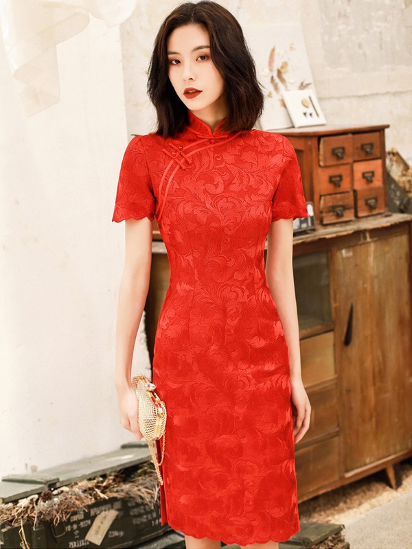 red lace qipao