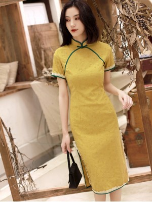 Lemon Yellow Midi 2019 Summer Qipao / Cheongsam Dress
