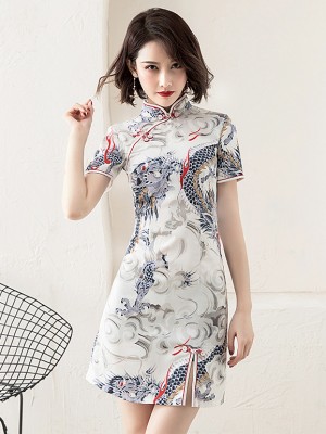 Printing Dragon Short Modern Cheongsam / Qipao Party Dress