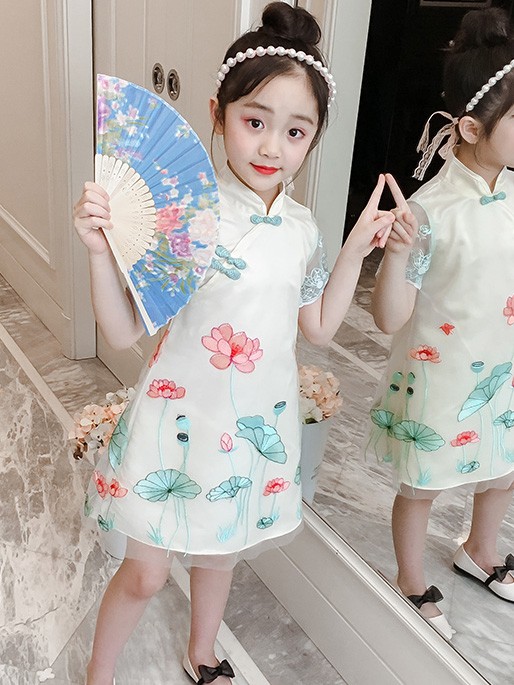 Lotus 2019 Summer Kids Girl Cheongsam / Qipao Dress