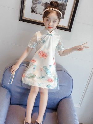 Lotus 2020 Summer Kids Girl Cheongsam / Qipao Dress