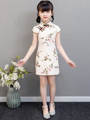 Kid's Floral Linen Cheongsam / Qipao Dress