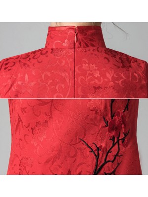 Red Embroidered Floral Kids Girl's Cheongsam / Qipao Dress