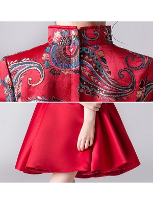 Red Woven A-Line Girl Qipao / Cheongsam Dress