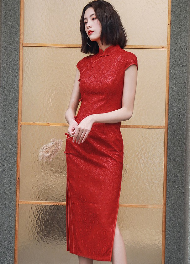 Red Long Split Qipao / Cheongsam Wedding Dress