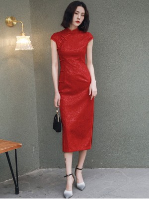 Red Long Split Qipao / Cheongsam Wedding Dress