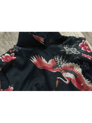 Sleeveless Printed Crane Bird Long Qipao / Cheongsam Party Dress