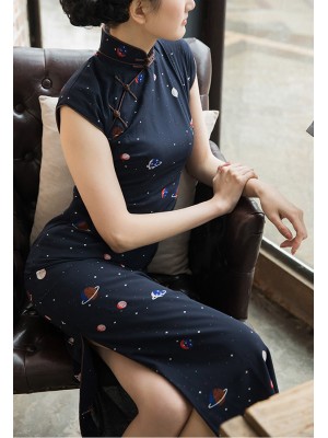 2019 Galaxy Print Chiffon Long Qipao / Cheongsam Dress