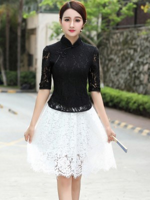 Black Lace Qipao / Cheongsam Blouse Top