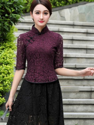 Purple Lace Qipao / Cheongsam Blouse Top