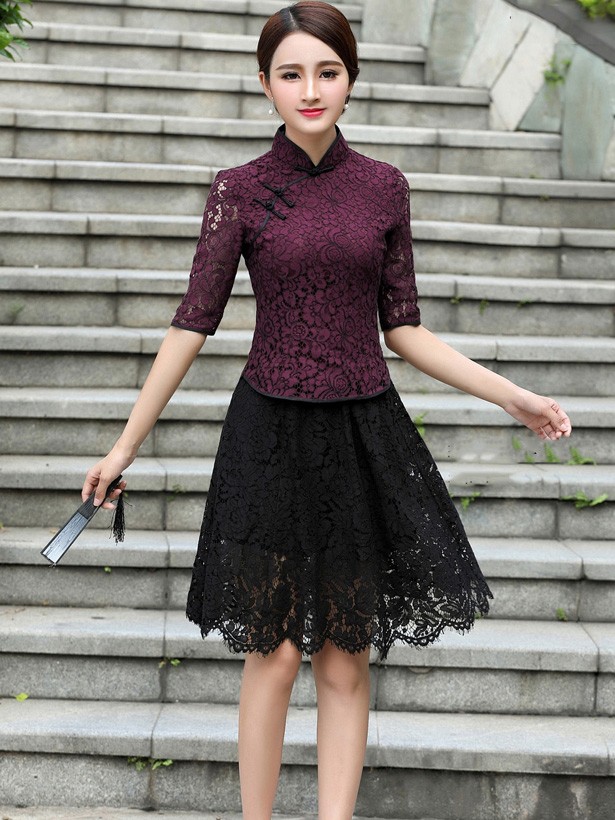 Purple Lace Qipao / Cheongsam Blouse Top