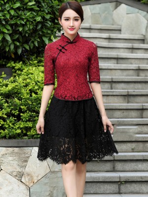 Red Lace Qipao / Cheongsam Blouse Top