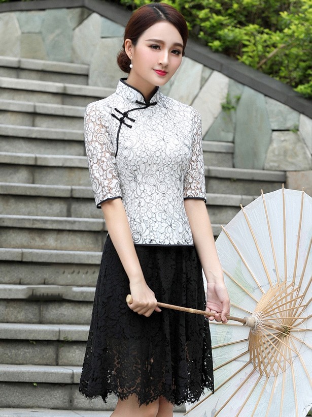 White Lace Qipao / Cheongsam Blouse Top