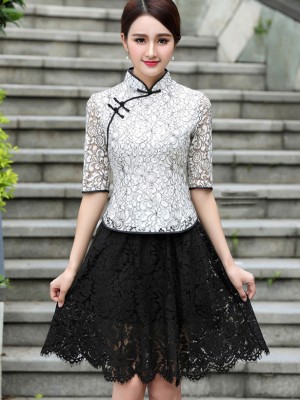 White Lace Qipao / Cheongsam Blouse Top