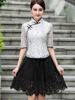 White Lace Qipao / Cheongsam Blouse Top