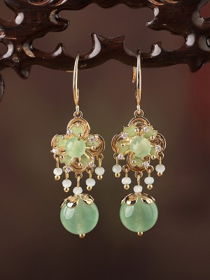 Green Jade Dangle Earrings, Clip On Pierced Earrings