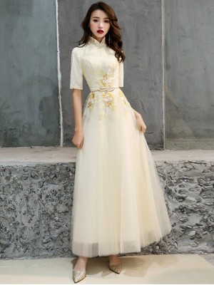 A-Line Embroidered Belt Prom Qipao / Cheongsam Evening Dress