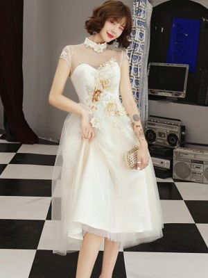 A-Line Illusion Tulle Qipao / Cheongsam Wedding Dress