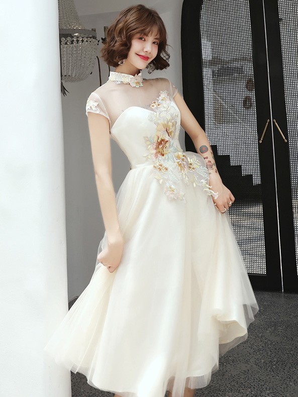 A-Line Illusion Tulle Qipao / Cheongsam Wedding Dress