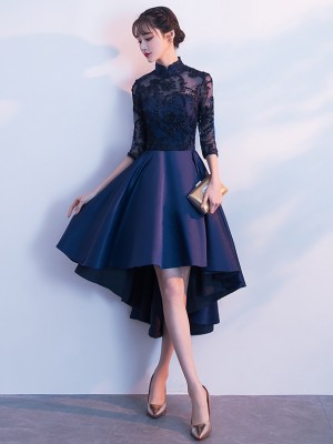 Red Blue High Low Hem Qipao / Cheongsam Party Dress