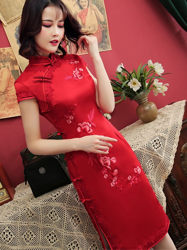 2023 Floral Linen Tea Cheongsam Qipao Dress