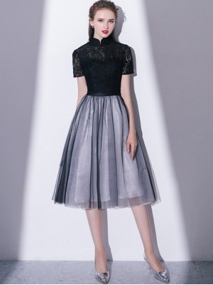 Black Gray A-Line Tulle Qipao / Cheongsam Party Dress