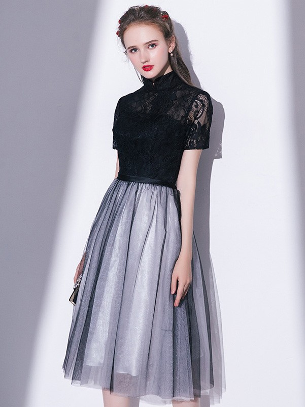 Black Gray A-Line Tulle Qipao / Cheongsam Party Dress