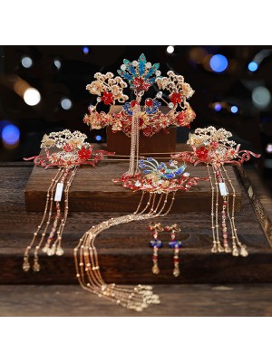 Chinese Traditional Dangling Bridal Hair Clips & Earrings