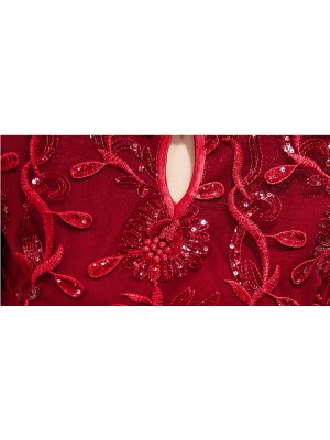 Wine Red Sequins Floral Qipao / Cheongsam Wedding Dress