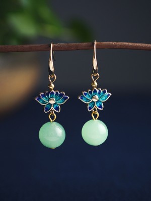 Green Jade Glaze Dangle Earrings, Clip On Pierced Earrings - CozyLadyWear