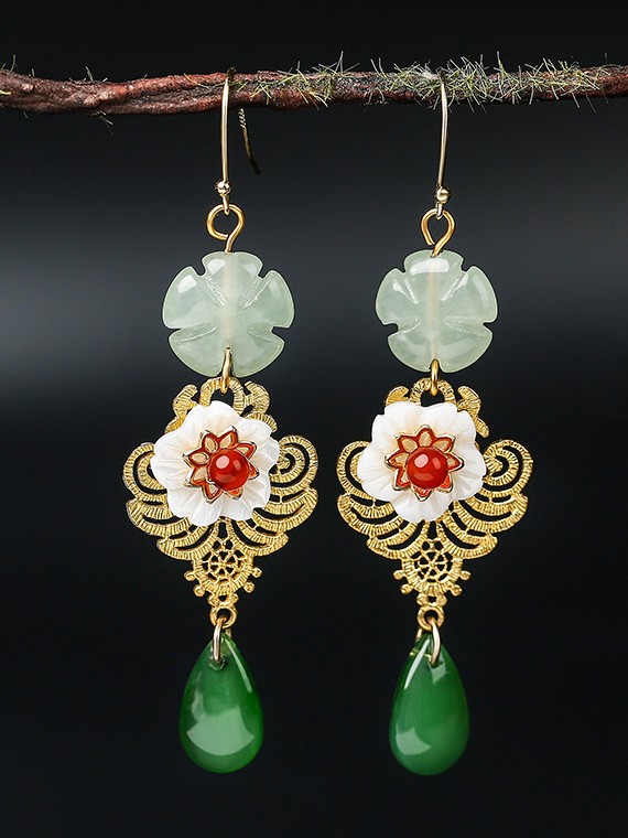 Green Jade Glaze Dangle Earrings, Clip On Pierced Earrings CozyLadyWear
