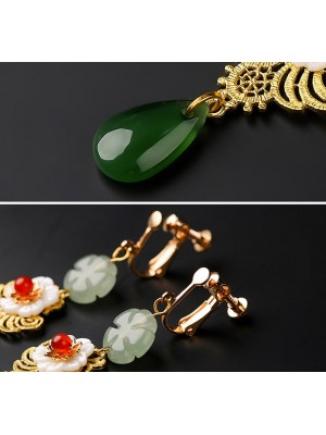 Green Jade Glaze Dangle Earrings, Clip On Pierced Earrings